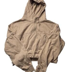 Popflex Half Zip Warm Up Hoodie Brown Tan Small Women's Athleisure Comfy Stretch